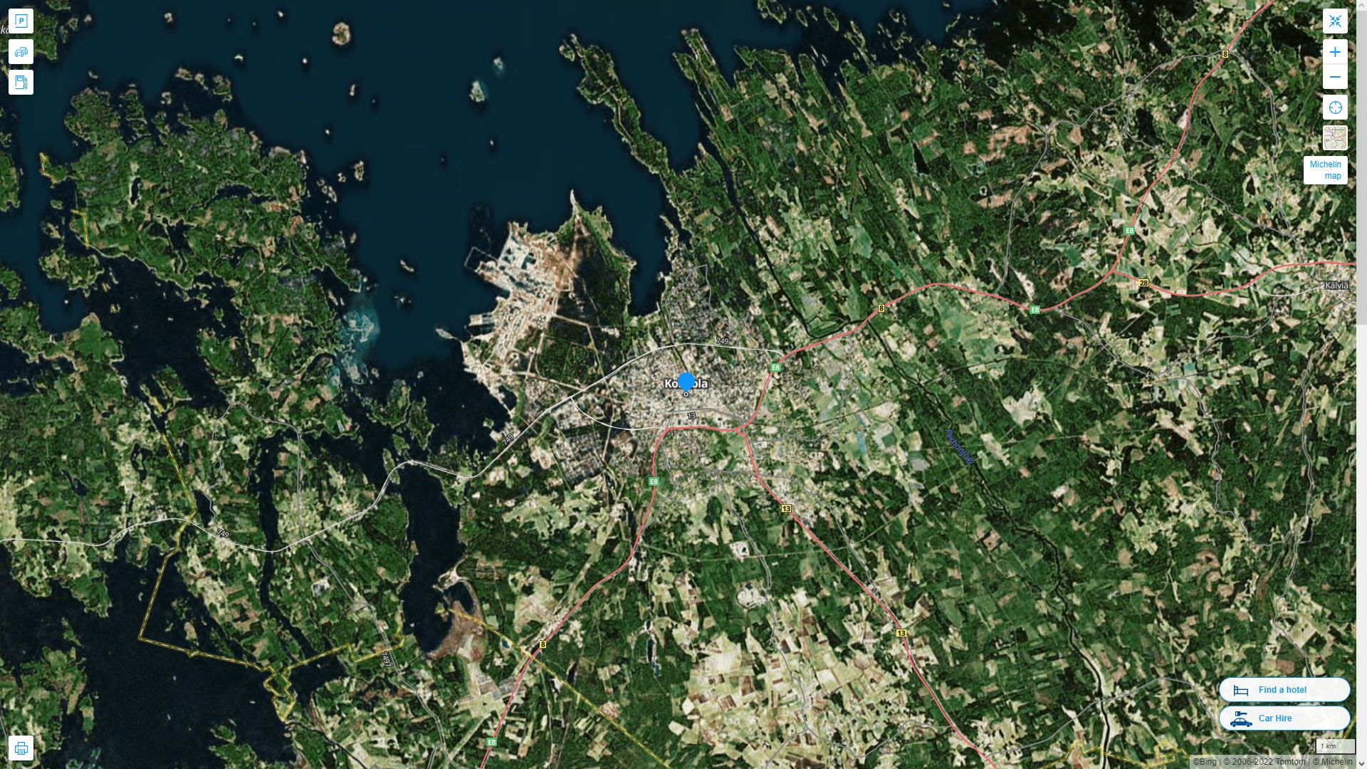 Kokkola Finlande Autoroute et carte routiere avec vue satellite